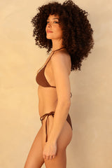 Brown Lace Edge Triangle Bikini Set