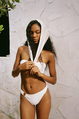 White Back-Tie Bandeau Bikini Sets
