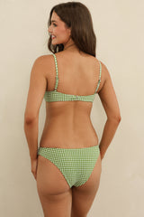 Green Gingham Print Front Knot Bikini Sets
