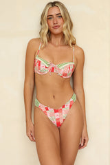 Red Patchwork Print Push Up Bikini Sets