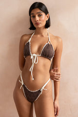 Brown Self-Tie Triangle Halter Bikini Set