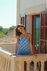 Blue Striped Halter Mini Dress