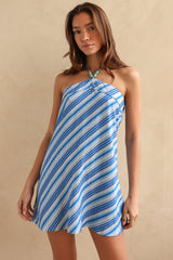 Blue Striped Halter Mini Dress
