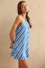 Blue Striped Halter Mini Dress