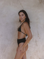 Black Front Tie High- Waisted Bikini Sets