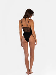 Black Mesh Insert One-Piece Swimsuit