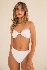 White Front Knot Bandeau Bikini Sets