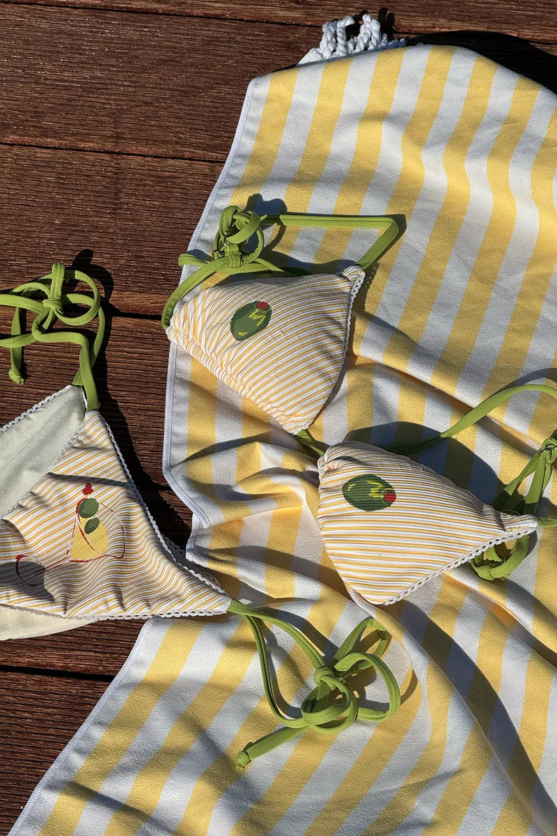 Avacado Print Triangle Halter Bikini Sets