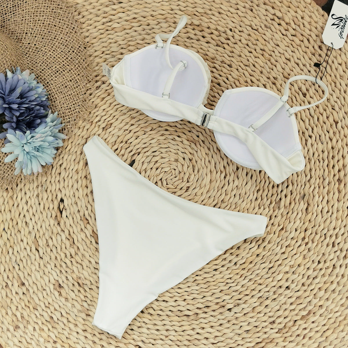White Rosette Push Up Bikini Sets