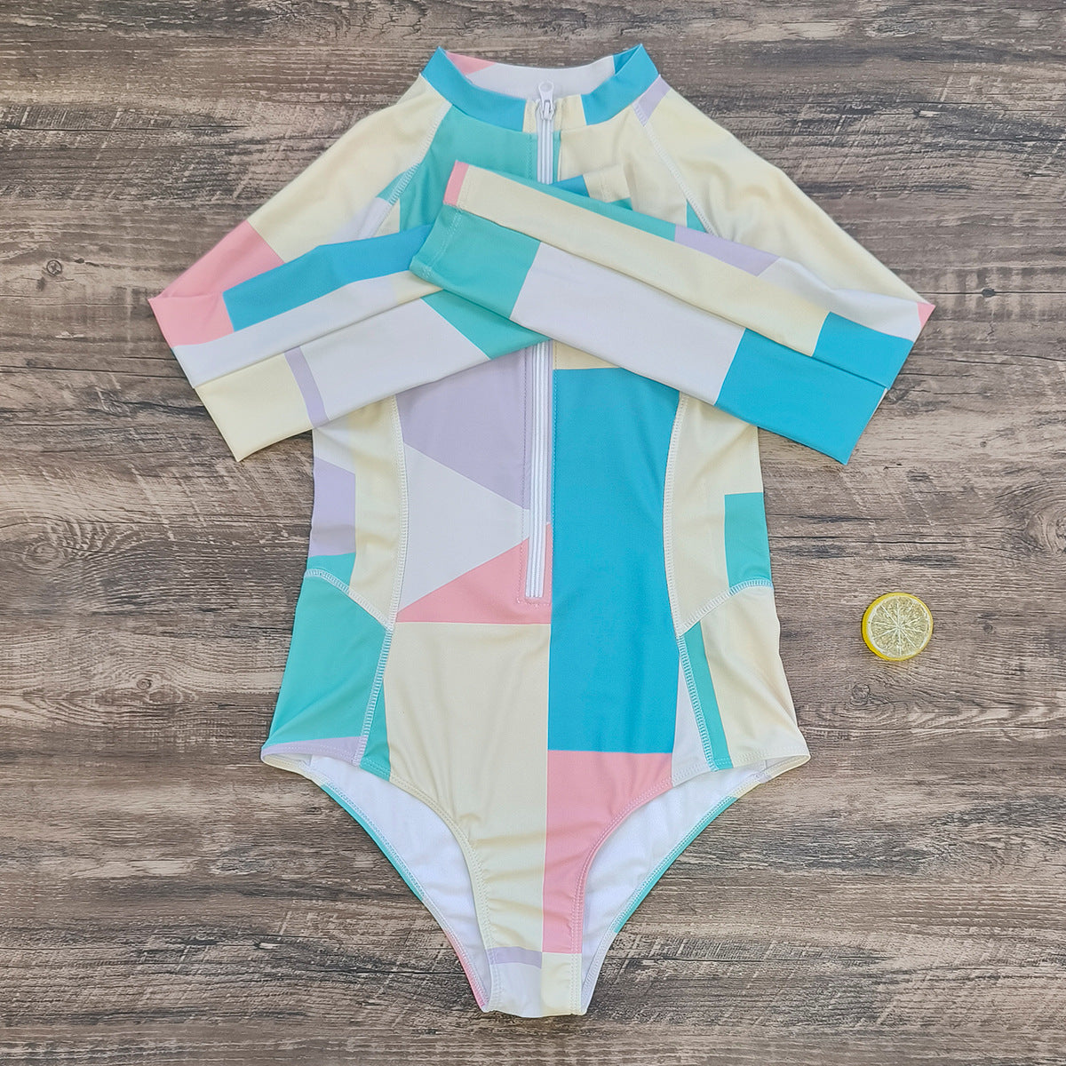 Green Colorblock One Piece Swimsuit