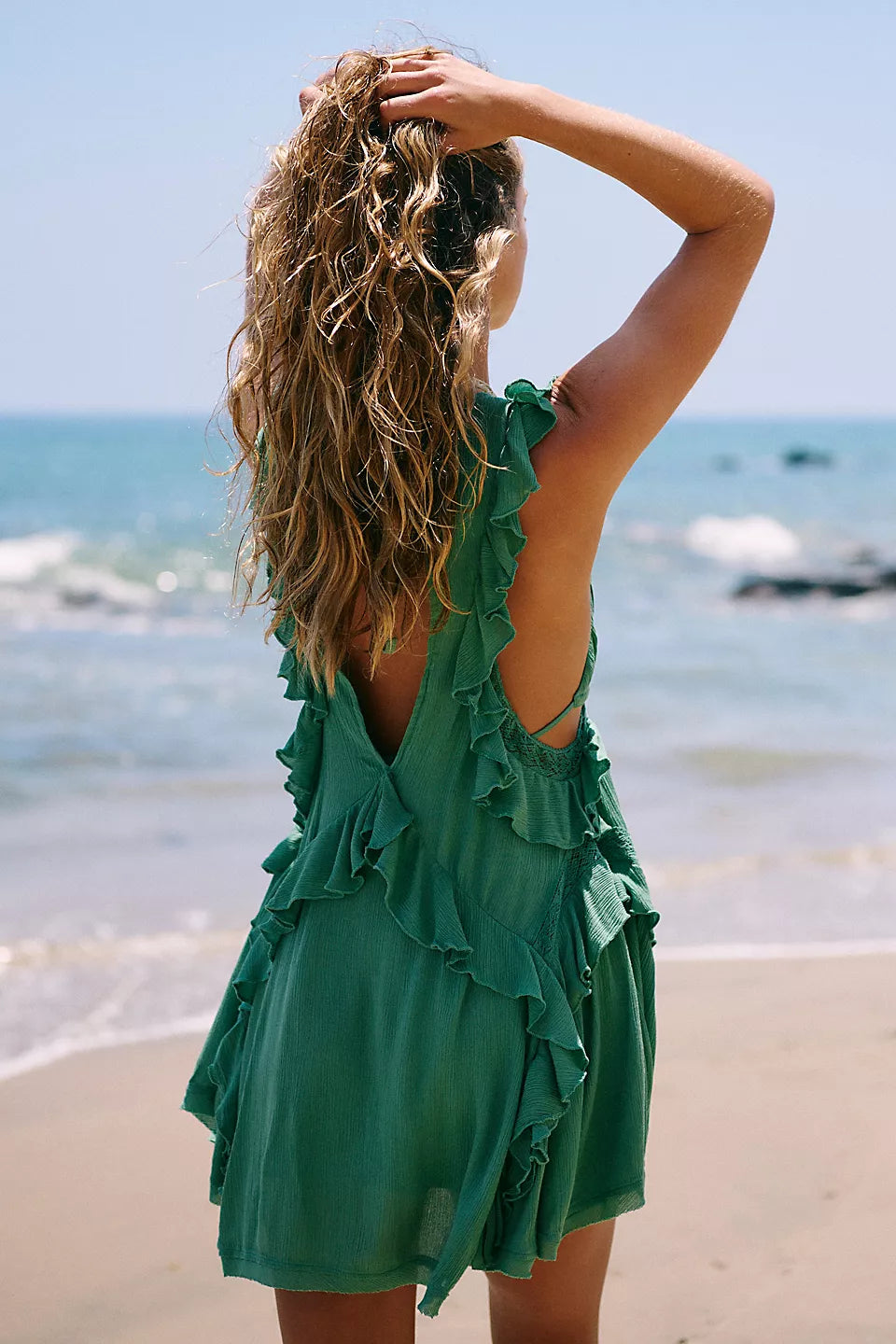 Green Frill Mini Dress Beach Bele Green Frill Mini Dress Beach Bele