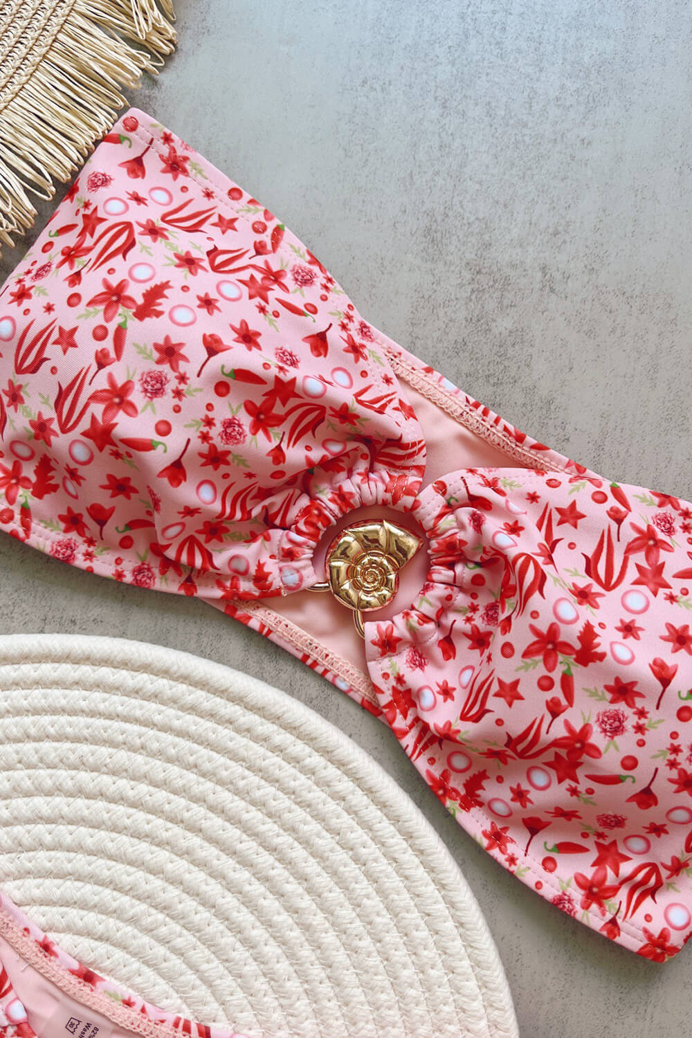 Pink Floral Bandeau Bikini Sets